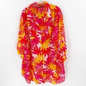 Club Z Collection Vibrant Tropical Sheer Button Front Tunic Blouse Size 2X